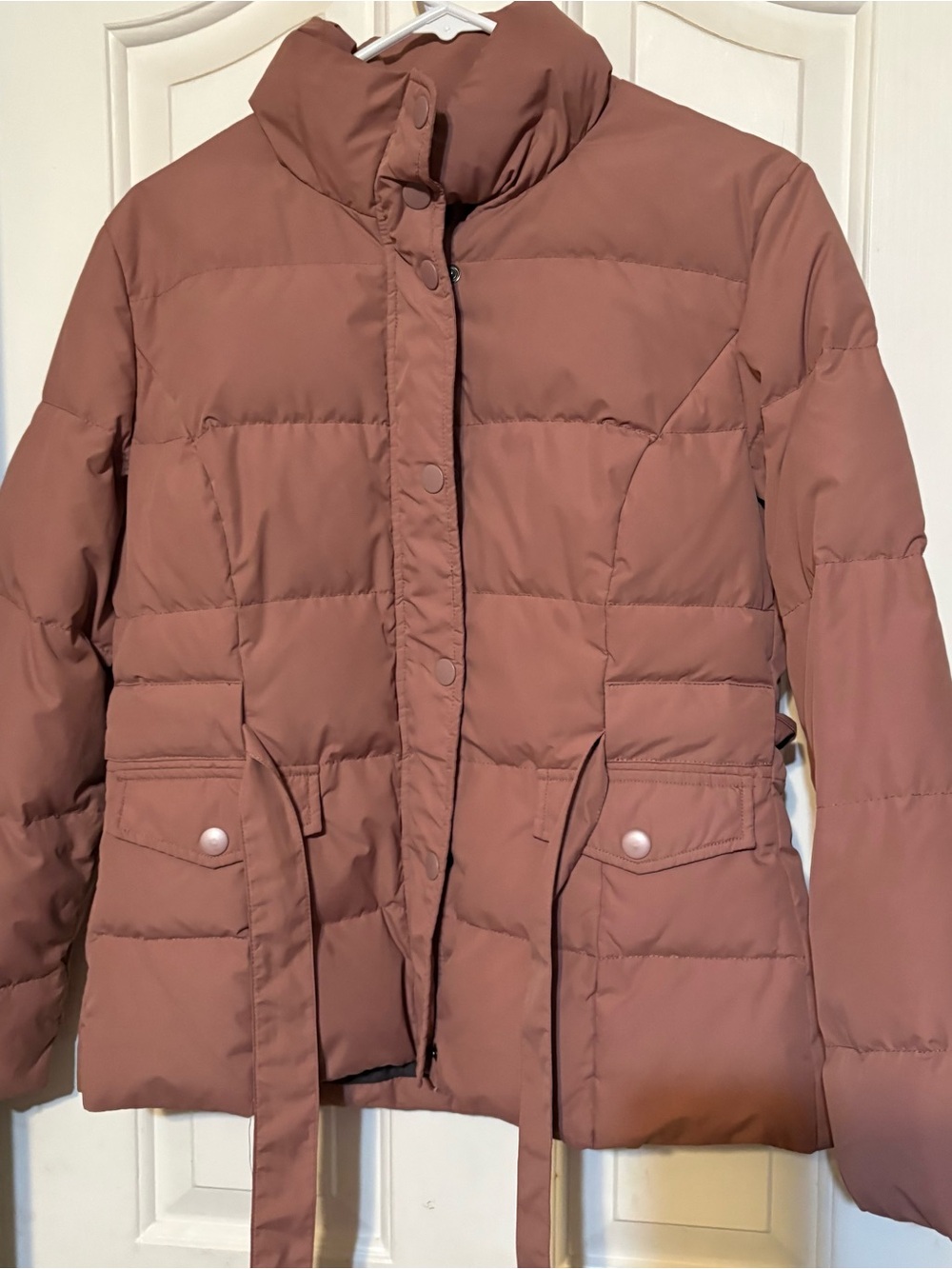Garnet Hill Quilted Puffer Jacket in Dusty Rose